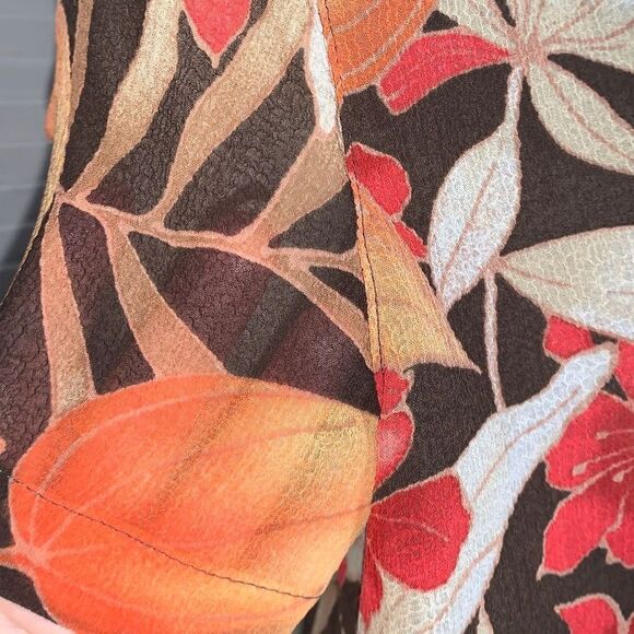 Vintage 90’s Semi Sheer Double Layered Brown Floral Button Down Blouse 14P - Picture 5 of 14